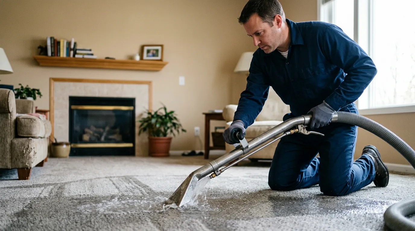 Water damage restoration technician working near Monroe Center, IL